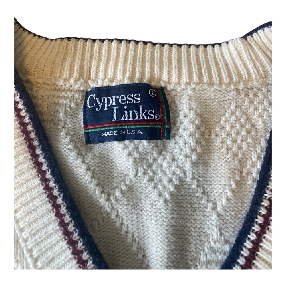 Cypress Links Sweater Pullover Golf Vneck Embroidered Golfer Cotton Sz L - Picture 7 of 12